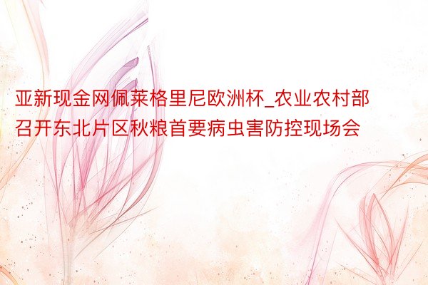 亚新现金网佩莱格里尼欧洲杯_农业农村部召开东北片区秋粮首要病虫害防控现场会