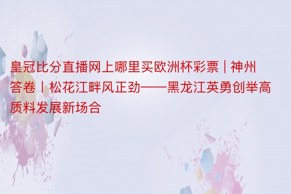 皇冠比分直播网上哪里买欧洲杯彩票 | 神州答卷丨松花江畔风正劲——黑龙江英勇创举高质料发展新场合