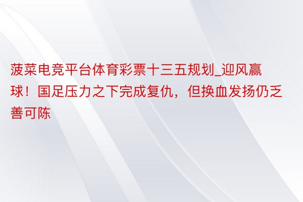 菠菜电竞平台体育彩票十三五规划_迎风赢球！国足压力之下完成复仇，但换血发扬仍乏善可陈