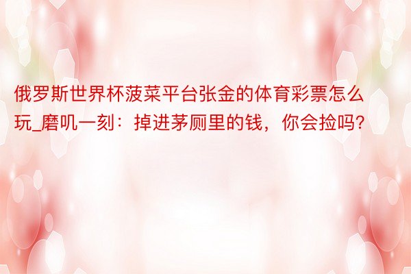 俄罗斯世界杯菠菜平台张金的体育彩票怎么玩_磨叽一刻：掉进茅厕里的钱，你会捡吗？